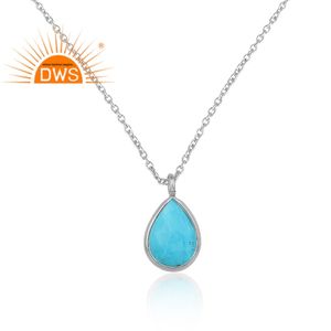 Collier avec pendentif Turquoise, pierre naturelle, en argent Sterling 925, bijou pour filles, fantastique, à la mode, vente en gros - Product Image 3