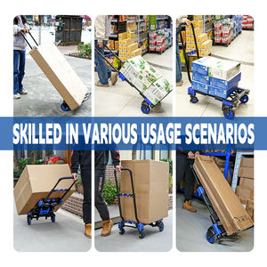 Chariot à main industriel pliable 2 en 1, modes 2/4 roues, 7,1 kg léger, charge maximale de 136 kg, poignée TPR, réglage à 3 niveaux, chariot de rangement - Product Image 4