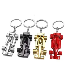 Produk sublimasi kustom gantungan kunci logam 3d kustom gantungan kunci balap F1 hadiah bisnis gantungan kunci mobil merah semua roda logam
