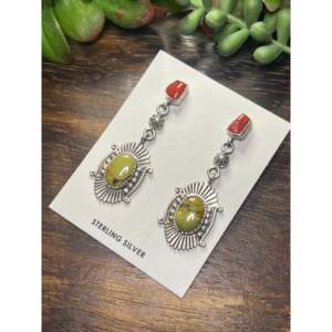 Navajo Handmade Multi Stone & <b>Sterling</b> <b>Silver</b> Drop <b>Dangle</b> <b>Earrings</b> - Product Image 4