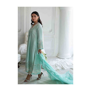 Meilleur design de robe de soirée 3 pièces brodée à la main/Robes pakistanaises décontractées pour femmes nouveau style à vendre - Product Image 3