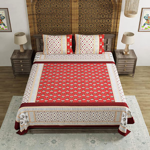 Bán Sỉ Ga Trải Giường Cotton Ấn Độ Ga Trải Giường In Hình Sanganeri Hiện Đại Kèm Vỏ Gối Bộ Ga Giường Sang Trọng Cho Phòng Ngủ - Product Image 1