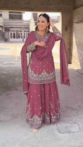 Nuevo diseñador bohemio Casual Chinon Sharara traje pesado elástico bordado trabajo lindo sólido puntada completa secuencia bordado - Product Image 2