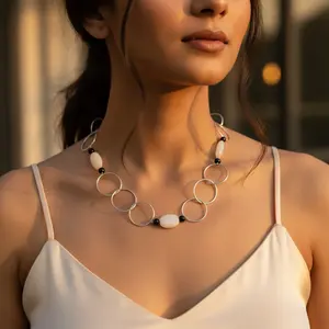 Collier géométrique en argent pour femmes, bijoux fantaisie - Product Image 2