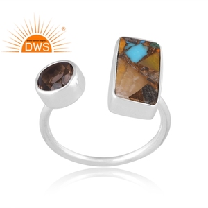 Nouveau design élégant 925 argent Sterling Mohave cuivre Turquoise & Smoky bague en pierres précieuses fabricant de bijoux personnalisé - Product Image 1