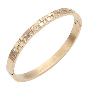 Bracciale a cerniera in acciaio inossidabile placcato oro rosa con cristalli e strass, braccialetto alla moda per donna - Product Image 3