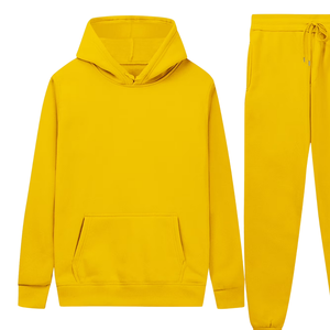 Conjunto deportivo premium de sudadera con capucha y pantalones de chándal de algodón amarillo para hombre y mujer, ropa deportiva informal de invierno, ropa de calle, logotipo personalizado - Product Image 3