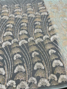 Premium Sequin <b>Embroidered</b> Net Fabric with Beautiful Floral Patterns for Partywear Gowns Sarees Dresses Available - Product Image 2