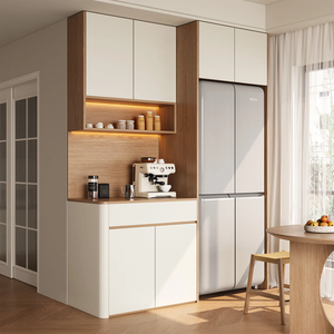 Buffet contemporain en bois massif, station café, comptoir ouvert, éclairage d'ambiance doux, modulaire et peu encombrant - Product Image 1
