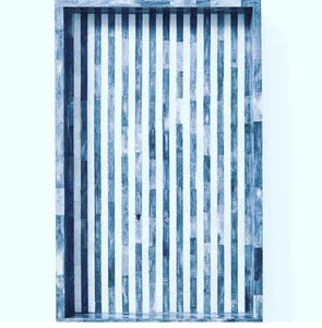 Plateau de service à incrustation d'os de chameau naturel fait à la main de couleur florale avec bleu Cyan et blanc - Product Image 6