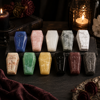 Figura Decorativa Gótica de Cristal Natural Tallada a Mano con Cruz y Murciélago, para Colección de Halloween y Regalos