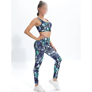 2ชิ้นชุดออกกำลังกายลายกะโหลก S ชุดครอปเอวสูงและกางเกงเลกกิ้งวิ่งเข้ารูปพิมพ์ลายเอวสูงชุดบราและกางเกงเลกกิ้งแฟชั่น - Product Image 4