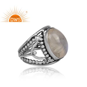 Anillo de declaración de piedras preciosas de piedra de luna de arcoíris Natural de plata de ley oxidada más vendido, fabricante de joyería personalizada - Product Image 3