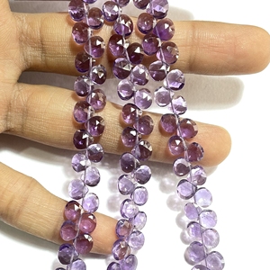 Perles Briolette en forme de coeur à facettes en améthyste rose, perles de pierres précieuses calibrées 7MM de bonne qualité, magasin de perles en gros - Product Image 6