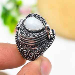 Moonstone Pill Box Ring Adjustable 925 Sterling Silver Secret Message Box Ring Unique Jewelry Holiday Gift - Product Image 4