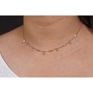 NOVAMART Fine SILVERINGS 925 STERLING DAINTY <b>NECKLACE</b> in ROSE GOLD WHITE & 14K PLATING with <b>RUBY</b> SAPPHIRE PEARL STONES CHAIN STY - Product Image 1