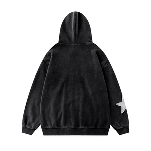 เสื้อฮู้ดดี้โอเวอร์ไซส์ผ้าฝ้ายสไตล์วินเทจสำหรับผู้ชาย ตกแต่งด้วยงานปัก งานย้อมสีแบบดิสเทรส งานซิป งานปะติด งานประดับคริสตัล ผลิตตามสั่ง - Product Image 2