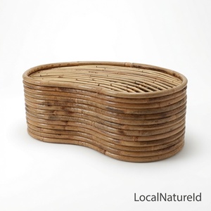 Modern Rattan <b>Storage</b> Bench Ottoman Upholstered <b>Seat</b> Living Room Stool with Cushion - Product Image 5