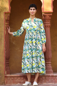 Haute qualité coton robe d'été pour les femmes main bloc imprimé motif floral écologique genou longueur fête robes de plage - Product Image 3