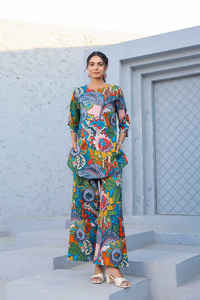 Conjunto Palazzo de algodón 100% hecho a mano indio, pijama con estampado Floral, conjunto de ropa de salón, traje de noche cómodo para damas de honor, tallas - Product Image 2