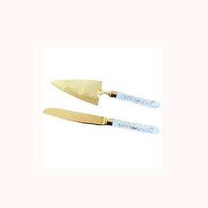Spatule en laiton doré avec poignée martelée bleu ciel ensemble de service à gâteau coupe-gâteau et serveur conception personnalisée coupe-gâteau au fromage Pizza - Product Image 1