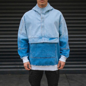 Veste en jean à dégradé de couleur surdimensionnée pour homme personnalisée, 90% coton, 10% polyester, avec poche kangourou en bleu, vente en gros - Product Image 2