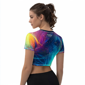 Haut de sport pour femme, imprimé par sublimation, yoga, exercice, col rond, t-shirt court, débardeur pour femme, t-shirt d'exercice par sublimation - Product Image 5