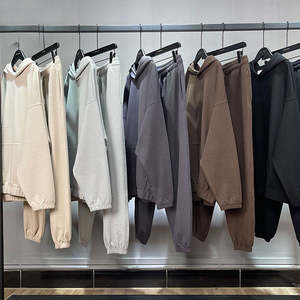 Jersey de peso pesado para hombre, chándal de algodón tejido con gofres, sudaderas con capucha y pantalones de chándal sólidos, conjunto de dos piezas para correr de primavera - Product Image 6