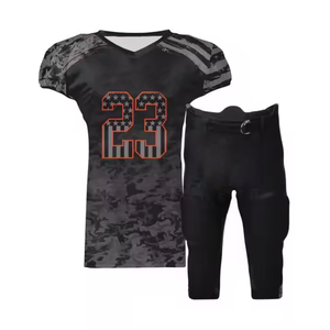 Conjunto de Uniforme de Fútbol Americano para Hombre, Negro con Estampado de Camuflaje y Bandera 23, Transpirable, Cuello en V, Manga Corta, Ropa Deportiva para Todas las Temporadas - Product Image 1
