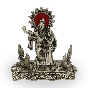 Estatua de Metal hecha a mano con diseño de pavo real, estatua de Radha Krishna para decoración del hogar y regalo - Product Image 1