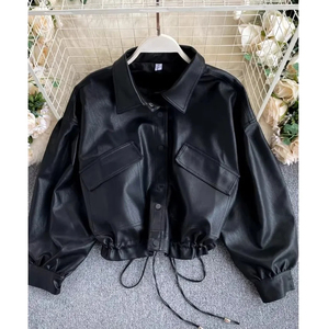 แจ็กเก็ตหนัง PU แบบยาวของผู้หญิงแจ็คเก็ตผ้าเดนิมขนาดใหญ่พิเศษแบบเรียบง่าย - Product Image 1