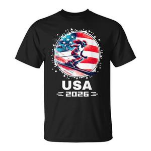 T-Shirt Promozionale Squadra di Sci con Bandiera Americana USA Stati Uniti per lo Sci - Product Image 1