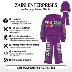 ชุดเซ็ตแทรคสูทผู้ชาย ZAINI ผ้าฟลีซหนาน้ำหนัก 350 GSM ผ้าฝ้าย 100% สีม่วง มีฮู้ด สไตล์สตรีทแวร์ สำหรับฤดูหนาว พร้อมบริการสกรีนลายพิมพ์นูนแบบซับลิเมชั่นตามสั่ง - Product Image 1