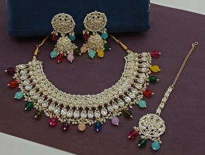 New Design Gold Plated Traditional <b>Drop</b> <b>Pearl</b> & Kundan Studded Earring Mangtika Choker <b>Necklace</b> Set & Jewellery Set for Woman - Product Image 5