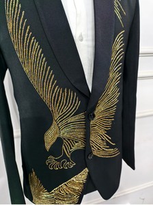 Costume brodé noir et or pour homme Costume de mariage élégant pour marié Tuxedo Prom Blazer Set - Product Image 2