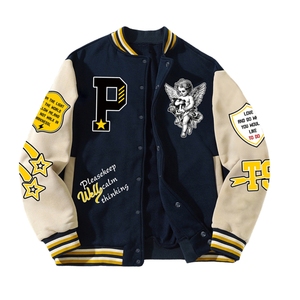 Chaqueta Universitaria de Béisbol con Calefacción Personalizada de Hip-Hop para Hombre y Mujer, Diseño de Grafiti Otoñal con Logotipo Frontal, Chaquetas para Hombre - Product Image 1