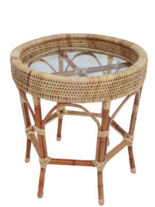 Mesa de Centro Redonda de Ratán Natural con Tapa de Vidrio Hecha a Mano, Color Marrón, para Decoración de Muebles de Sala de Estar, Hogar, Villa, Apartamento - Product Image 2