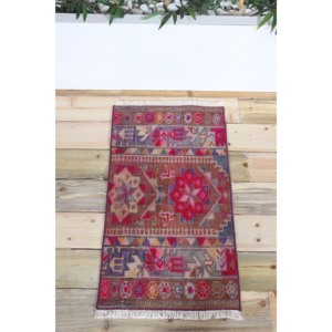Tapis vintage, tapis turc 1,6x2,9 pieds, tapis en laine géométrique rose - Product Image 1