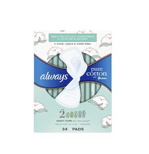 Toallas Femeninas Always Pure Cotton para Mujer, Toallas FlexFoam con Alas, Talla 2, Absorbencia Alta, Sin Perfume, Paquete de 72 - Product Image 2