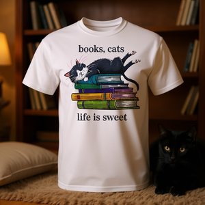 T-shirt promozionale da donna per amanti dei libri e dei gatti - Product Image 3