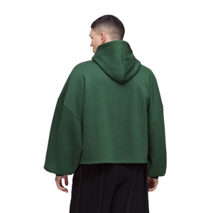 Sweat-shirts à capuche coupe droite extrême en molleton 100 % coton, écologiques, pour l'hiver, couleur vert uni, design épaules tombantes - Product Image 4