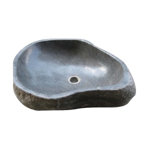 Prestige Natural Semi-Pedestal <b>Hand</b> <b>Wash</b> Sink Single Hole Oval Riverstone Drainer Knob 12L Capacity for Bathroom Hotel Villa - Product Image 4