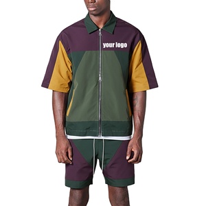 Ensemble court décontracté en coton imprimé de haute qualité, coupe-vent, avec cordon de serrage, style streetwear, deux pièces, léger et tendance - Product Image 1