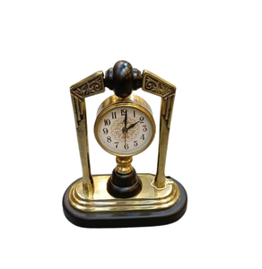 Reloj de escritorio de cuarzo de aluminio dorado Retro Vintage, pantalla analógica de estilo Retro con Base de piedra de mármol negro, decoración antigua para el hogar - Product Image 4