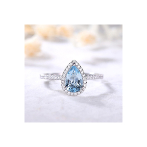 Haute qualité qualité aigue-marine pierres précieuses luxe nouveau Design or massif bijoux fins bagues avec bague en diamants véritables - Product Image 1