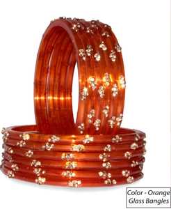 orange <b>glass</b> <b>Bangles</b> Set With Crystal Rhinestone Flower Pattern Ethnic Style Women's Jewelry - Product Image 2