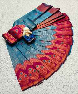 Beau sari en filet pour femmes avec broderie de mariée fantaisie et superbes tenues de fête pour les occasions de mariage - Product Image 3