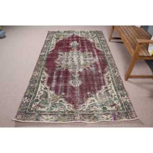 Tapis turc vintage, tapis de sol 4,4x7,9 pieds, tapis en laine à carreaux rouge et vert - Product Image 3