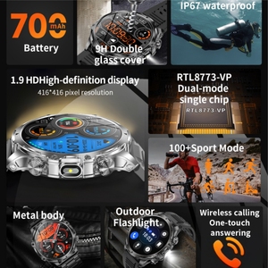 Reloj Inteligente Deportivo para Exteriores AK75 con Pantalla IPS de 1.85, Brújula, Linterna, Resistencia al Agua IP68 y Función de Contestar Llamadas - Product Image 3