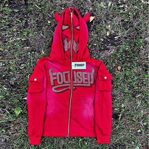 Sudaderas con capucha para niños Sudadera con capucha roja Cremallera Máscara Diseño Focused Graphic Boys Girls Streetwear Disfraz Diversión Casual Prendas de abrigo Servicio OEM - Product Image 1
